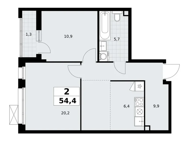 2 room apartment 54 m² Postnikovo, Russia