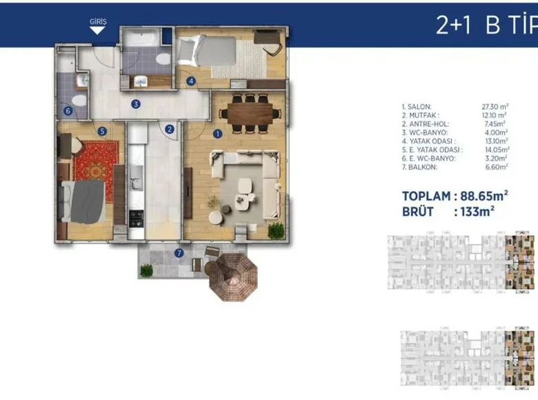 Wohnung 3 Zimmer 89 m² Marmararegion, Türkei