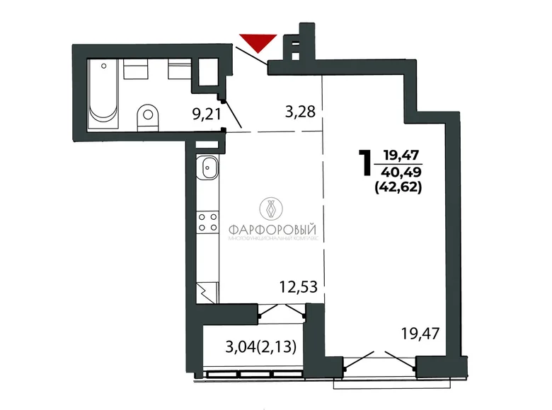 Mieszkanie 1 pokój 43 m² Mińsk, Białoruś