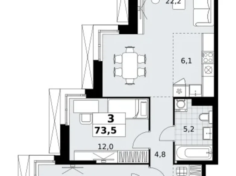 3 room apartment 74 m² Kommunarka, Russia