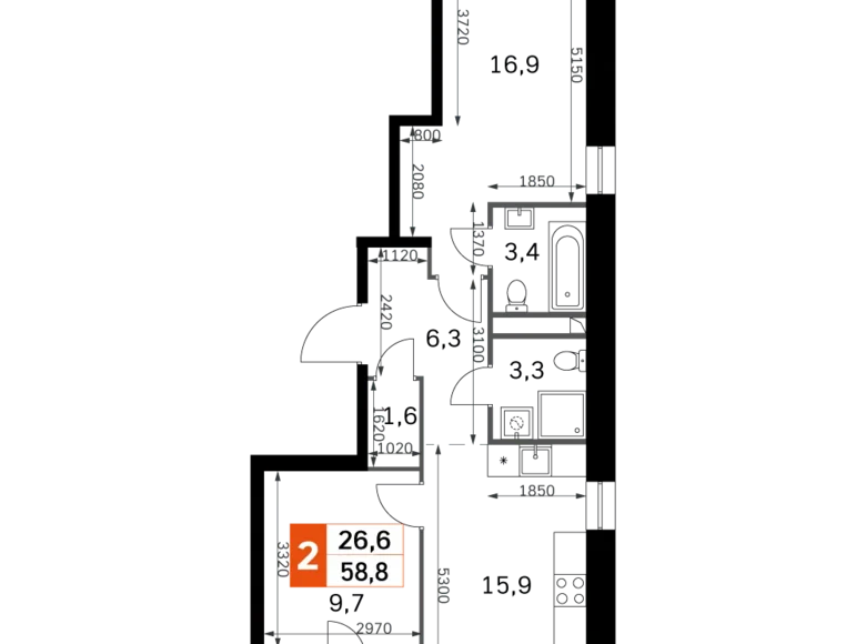 Квартира 2 комнаты 59 м² Москва, Россия