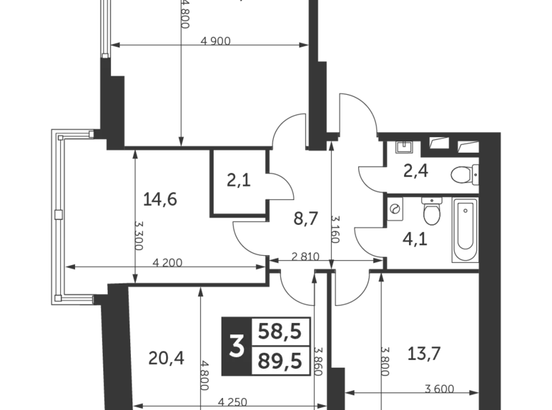 Mieszkanie 3 pokoi 90 m² Konkovo District, Rosja