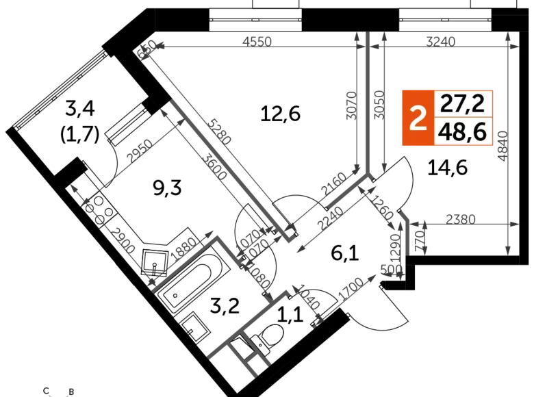 Wohnung 2 Zimmer 50 m² Veshki, Russland