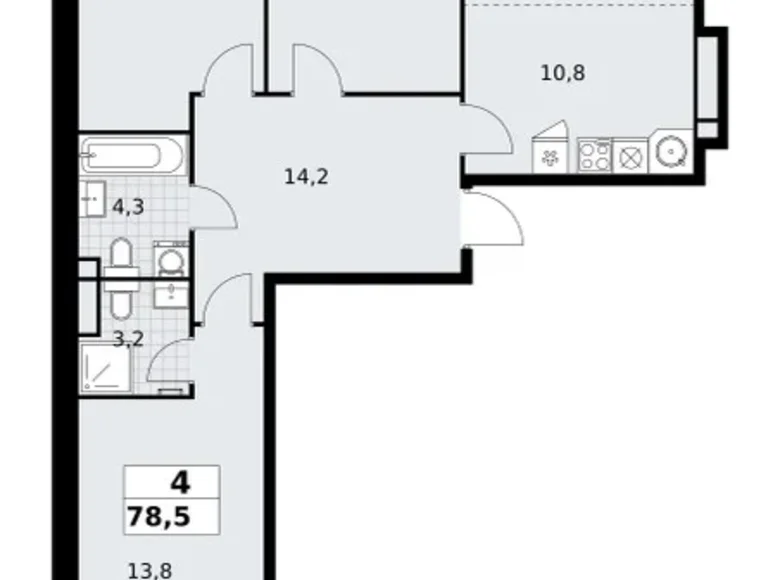 Apartamento 4 habitaciones 79 m² Postnikovo, Rusia