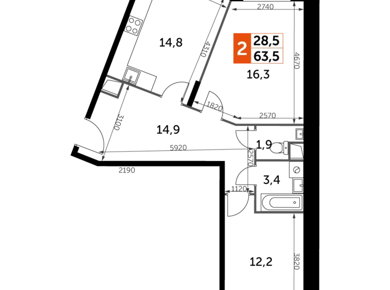 Mieszkanie 2 pokoi 64 m² Razvilka, Rosja