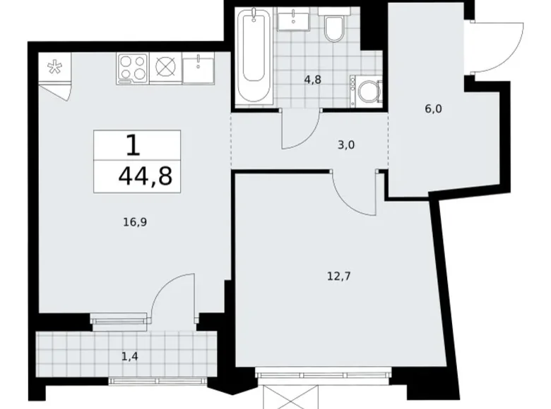 Wohnung 1 zimmer 45 m² Troizk, Russland