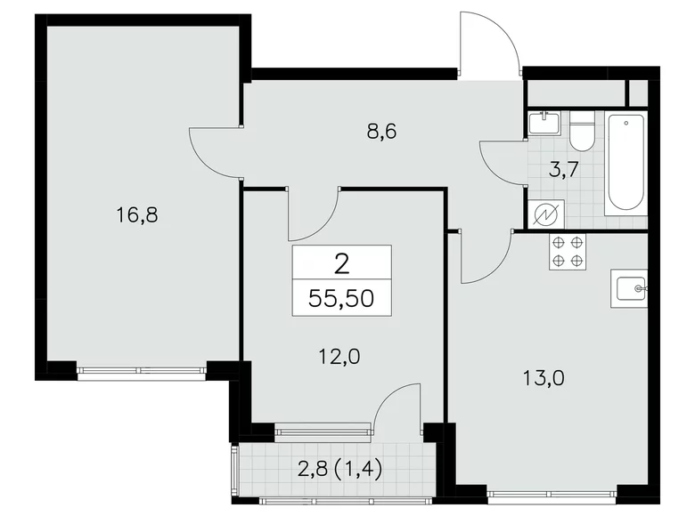 Appartement 2 chambres 56 m² South-Western Administrative Okrug, Fédération de Russie
