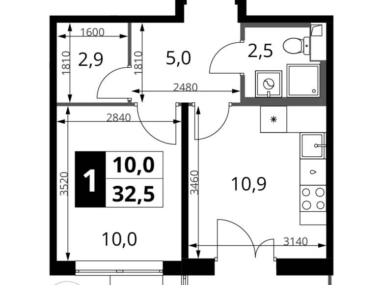 Wohnung 1 zimmer 33 m² Chimki, Russland