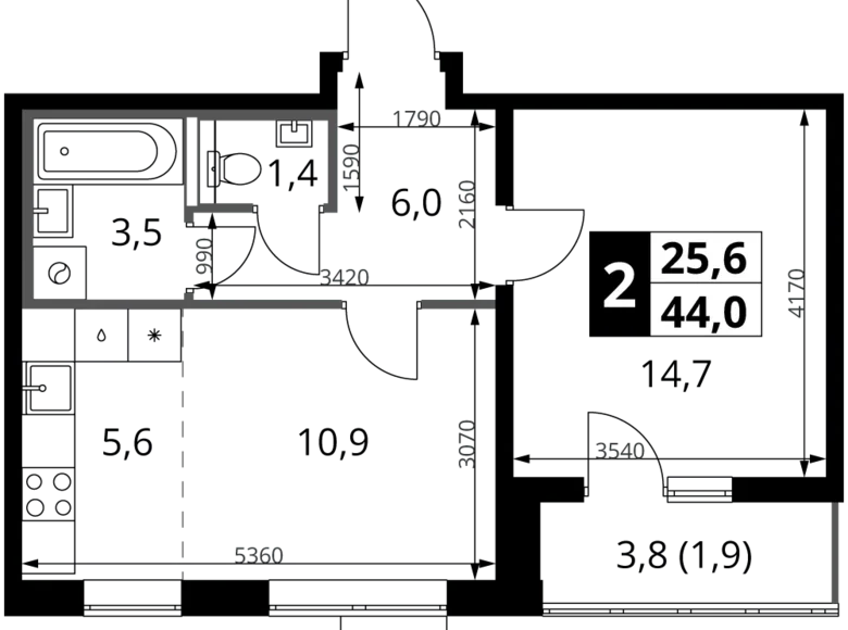 Wohnung 2 Zimmer 44 m² Leninsky District, Russland