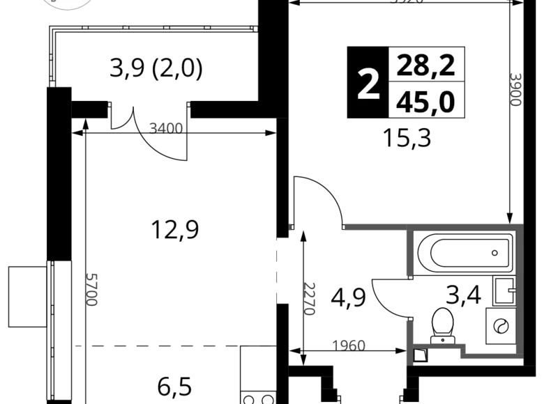Apartamento 2 habitaciones 45 m² Sapronovo, Rusia