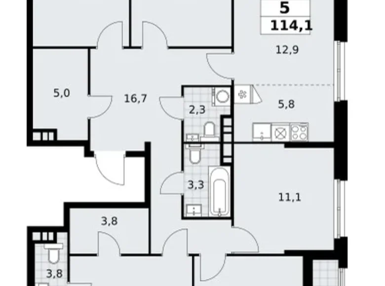 5 room apartment 114 m² poselenie Sosenskoe, Russia