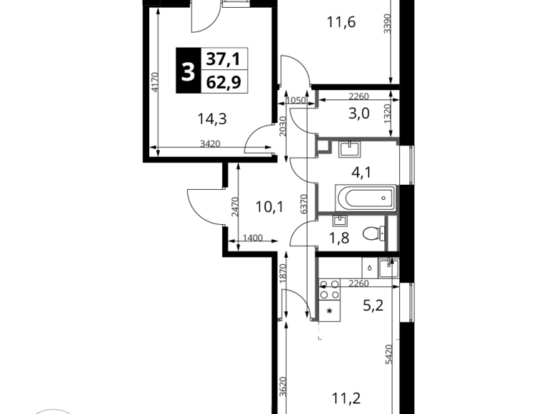 Квартира 3 комнаты 63 м² Химки, Россия