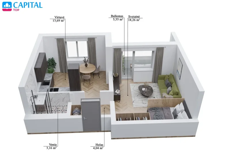 Mieszkanie 2 pokoi 39 m² Połąga, Litwa