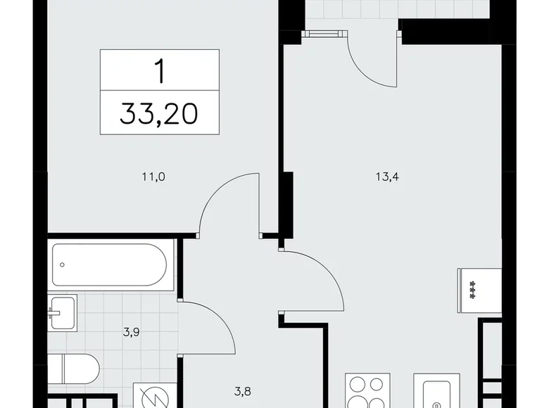 Квартира 1 комната 33 м² поселение Сосенское, Россия