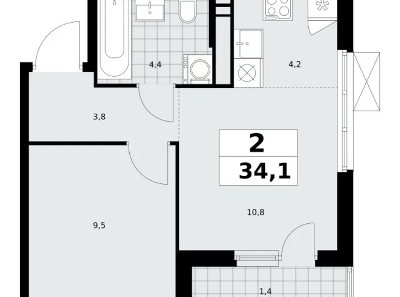 Mieszkanie 2 pokoi 34 m² poselenie Sosenskoe, Rosja