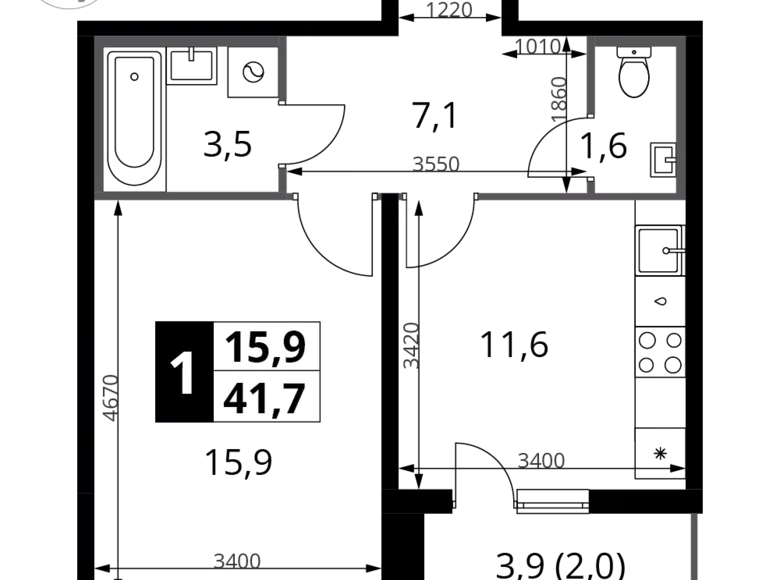 Mieszkanie 1 pokój 42 m² rejon leniński, Rosja