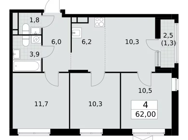 Mieszkanie 4 pokoi 62 m² poselenie Sosenskoe, Rosja