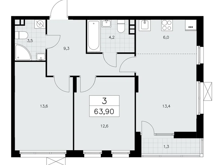 Wohnung 3 zimmer 64 m² poselenie Sosenskoe, Russland