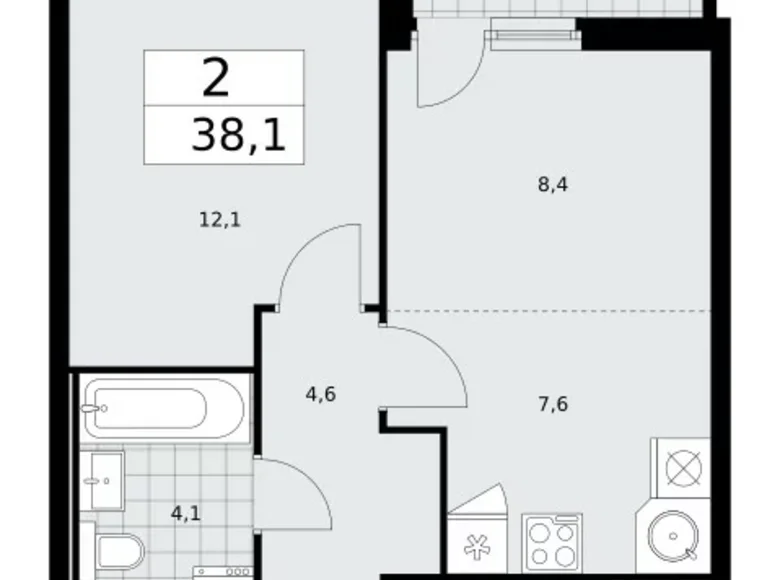 Mieszkanie 2 pokoi 38 m² Moskwa, Rosja