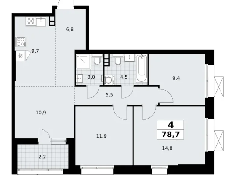 Mieszkanie 4 pokoi 79 m² poselenie Sosenskoe, Rosja