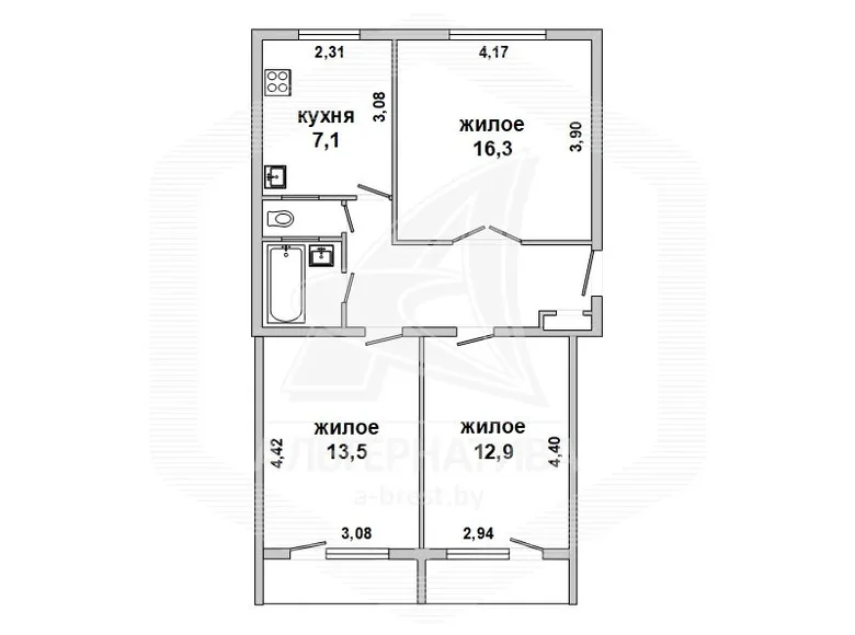 Apartamento 3 habitaciones 62 m² Muchaviecki sielski Saviet, Belarús