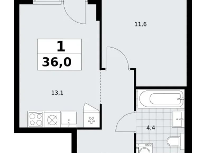 Mieszkanie 1 pokój 36 m² Troick, Rosja