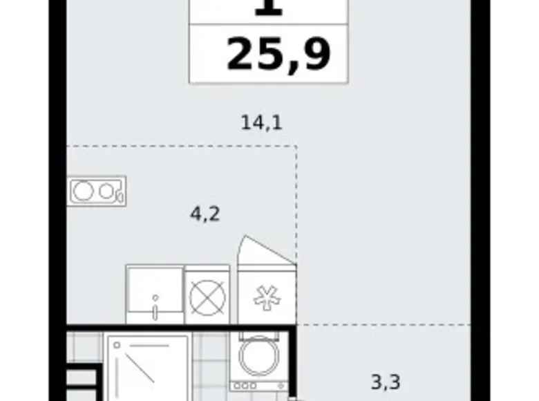 Mieszkanie 1 pokój 26 m² South-Western Administrative Okrug, Rosja