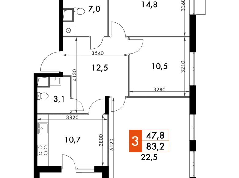 Квартира 3 комнаты 83 м² Развилка, Россия