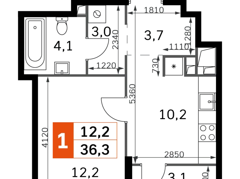 Квартира 1 комната 36 м² Северо-Западный административный округ, Россия