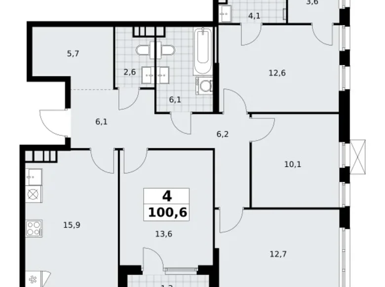 Квартира 4 комнаты 101 м² Юго-Западный административный округ, Россия