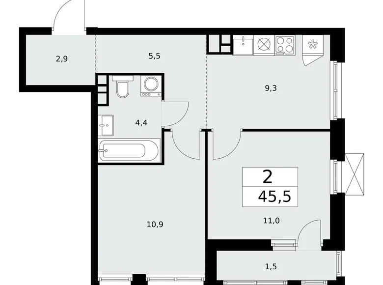 Квартира 2 комнаты 46 м² поселение Сосенское, Россия