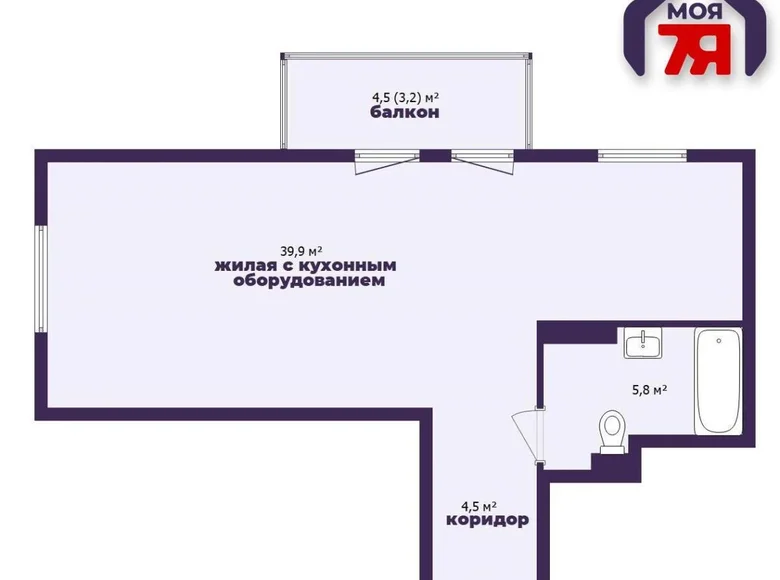 2 room apartment 50 m² Minsk, Belarus