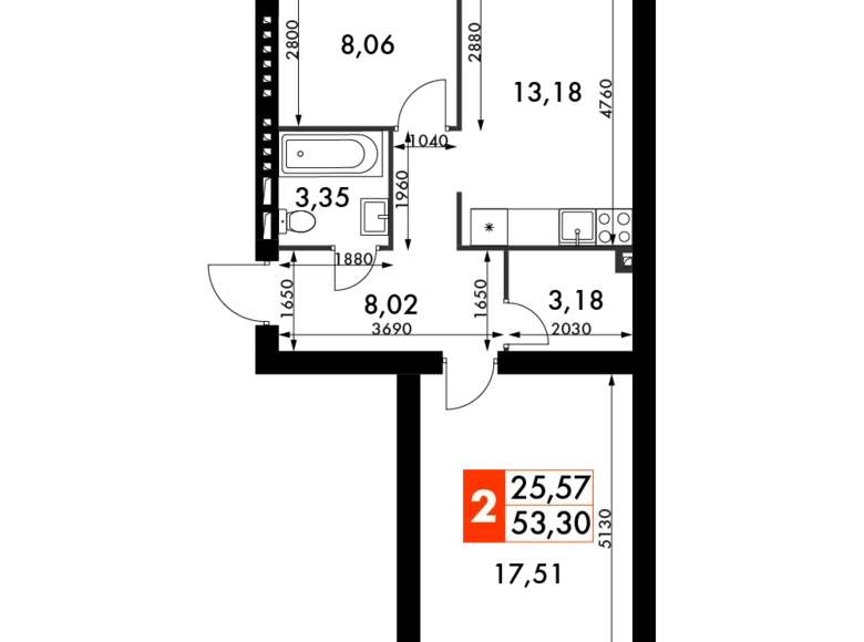 Квартира 2 комнаты 53 м² Одинцовский городской округ, Россия