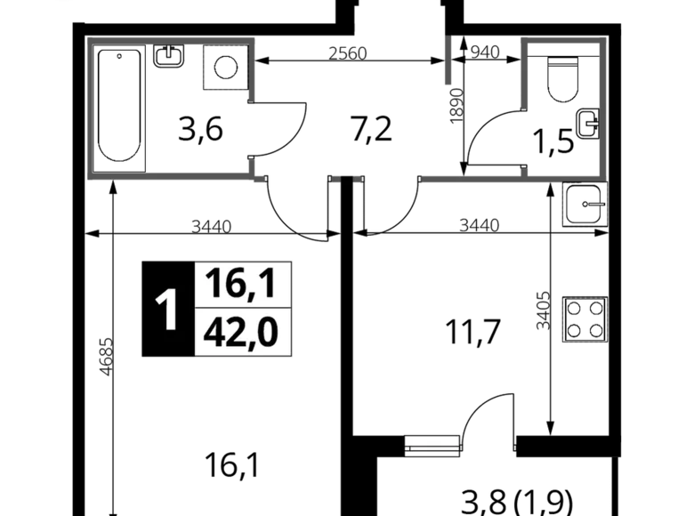 Mieszkanie 1 pokój 42 m² Nekrasovka District, Rosja