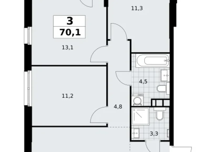 Квартира 3 комнаты 70 м² Юго-Западный административный округ, Россия