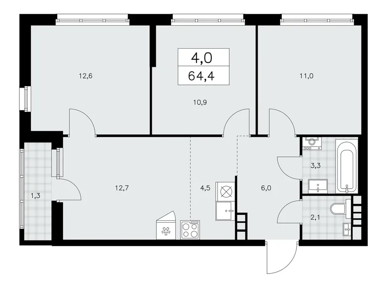 Квартира 4 комнаты 64 м² поселение Сосенское, Россия