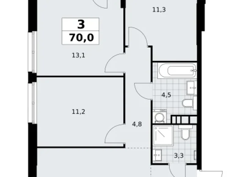 Mieszkanie 3 pokoi 70 m² South-Western Administrative Okrug, Rosja