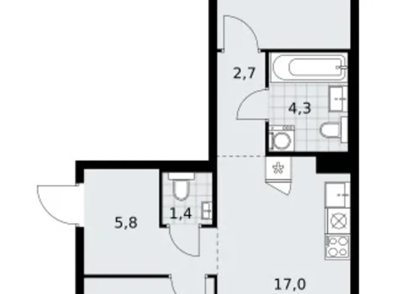 Mieszkanie 2 pokoi 58 m² Troick, Rosja