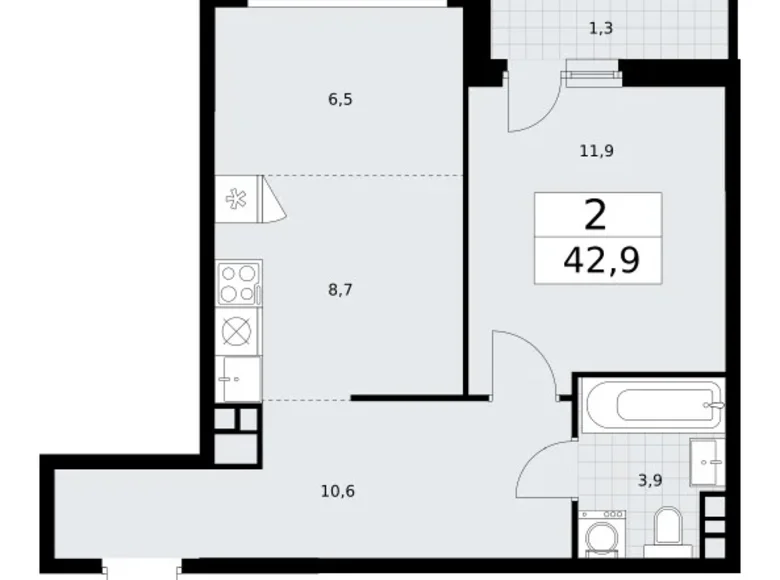 Wohnung 2 zimmer 43 m² Wnukowo, Russland