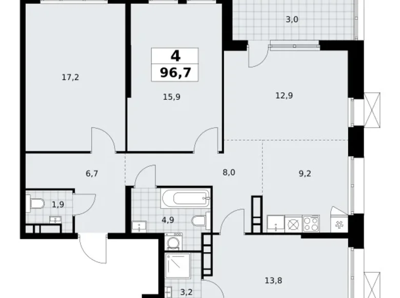 Apartamento 4 habitaciones 97 m² poselenie Sosenskoe, Rusia