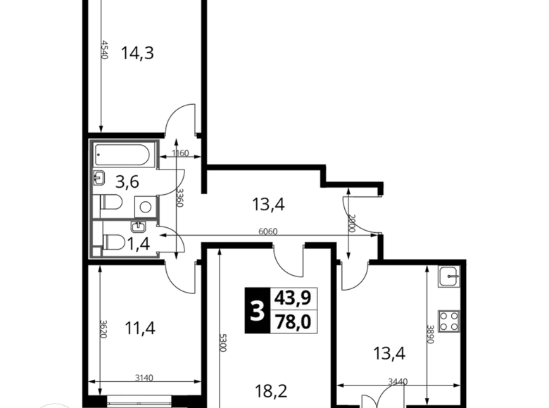 Квартира 3 комнаты 78 м² район Некрасовка, Россия