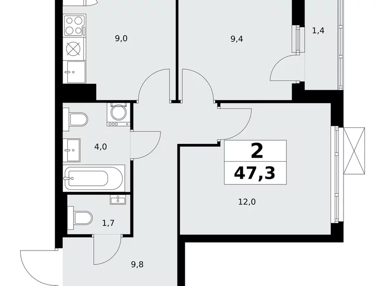 Mieszkanie 2 pokoi 47 m² poselenie Sosenskoe, Rosja