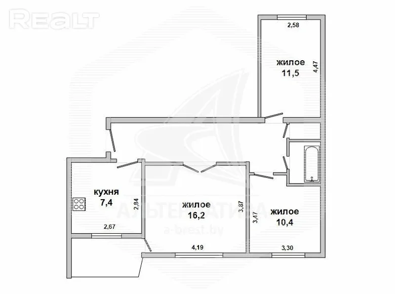 Apartamento 3 habitaciones 61 m² Malaryta, Bielorrusia