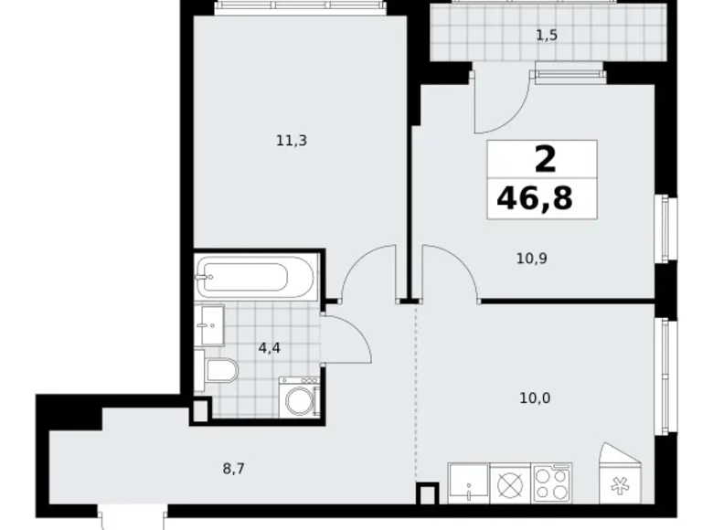 Mieszkanie 2 pokoi 47 m² Troick, Rosja