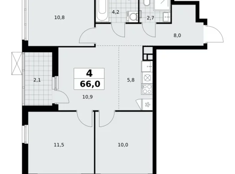 4 room apartment 66 m² Moscow, Russia