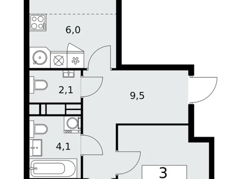 3 room apartment 59 m² Moscow, Russia