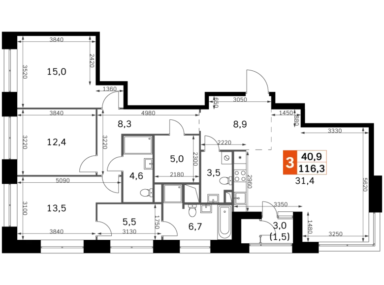 Apartamento 4 habitaciones 116 m² Moscú, Rusia