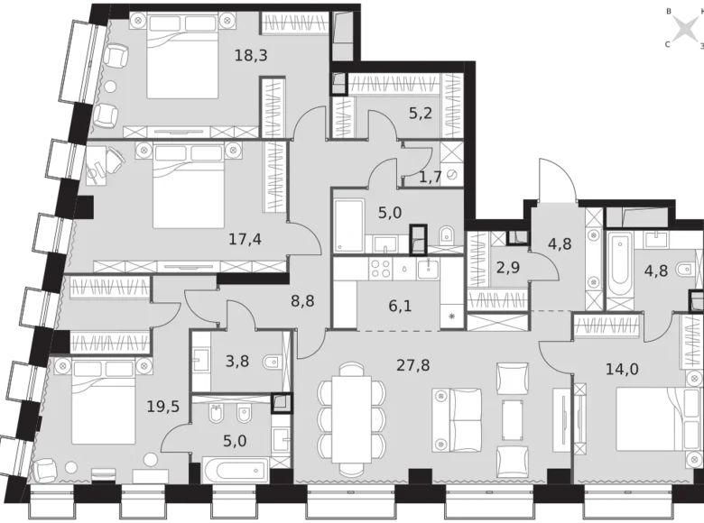 Apartamento 5 habitaciones 145 m² North-Western Administrative Okrug, Rusia