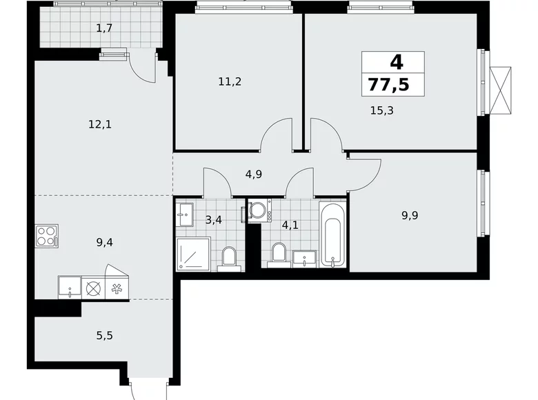 Mieszkanie 4 pokoi 78 m² poselenie Sosenskoe, Rosja