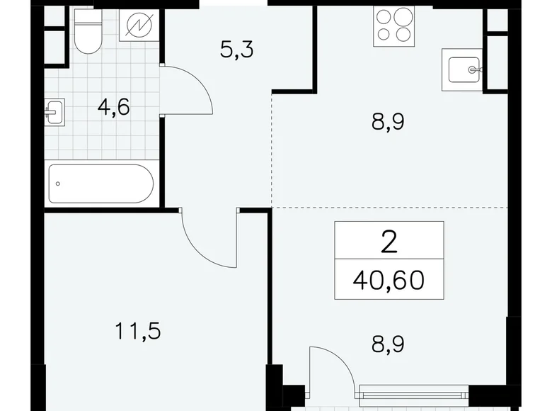 Квартира 2 комнаты 41 м² Юго-Западный административный округ, Россия